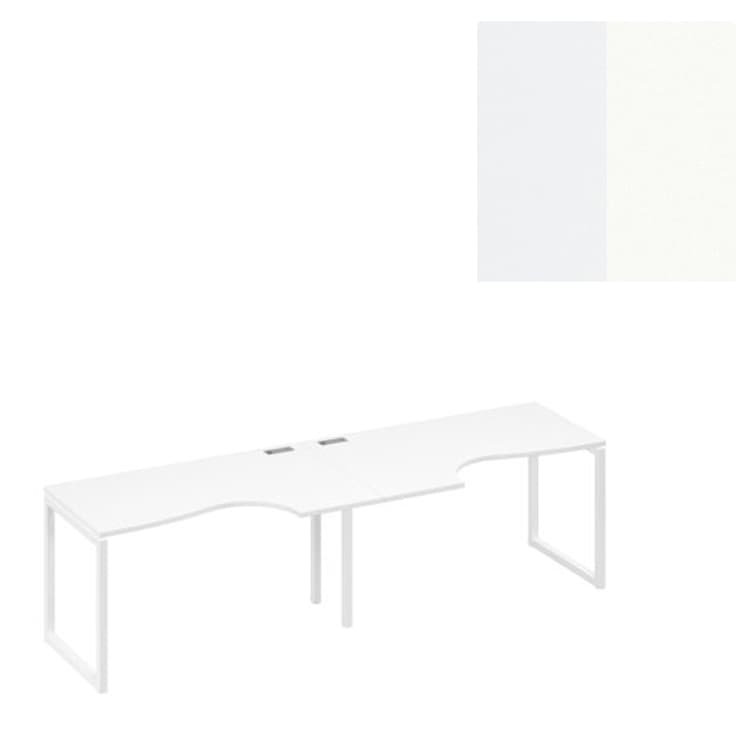 Рабочая станция Юнитекс А4 столы "Классика" на каркасе QUATTRO (2х140) А4 Б4 043-2 БП (280x90x75) белый премиум/металлокаркас белый