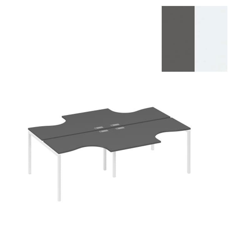 Рабочая станция Юнитекс А4 каркас DUE (4х120) столы эргономичные Классика А4 Б2 180-2 АР (240x184x75) антрацит премиум/металлокаркас белый
