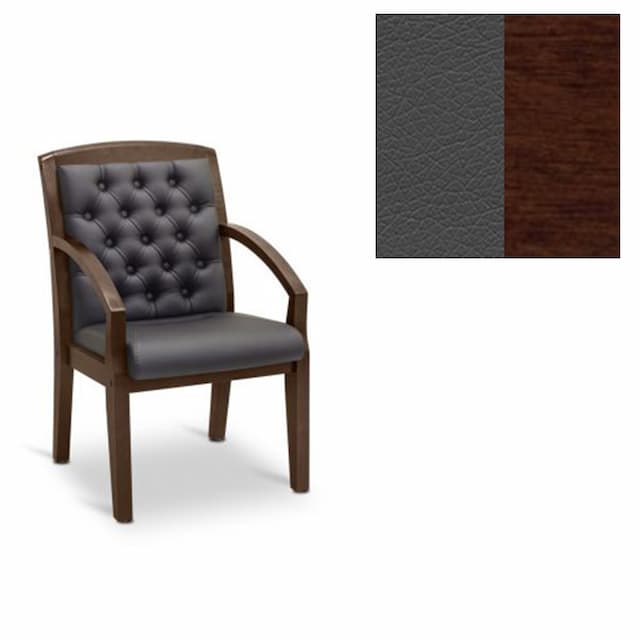 Кресло посетителя Юнитекс Граф+с утяжкой экокожа премиум темно-серая CN1118/дерево-орех гамильтон