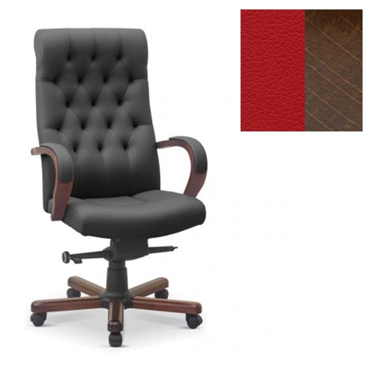 Кресло руководителя Юнитекс Status eco экокожа премиум красная CN1117/дерево-орех