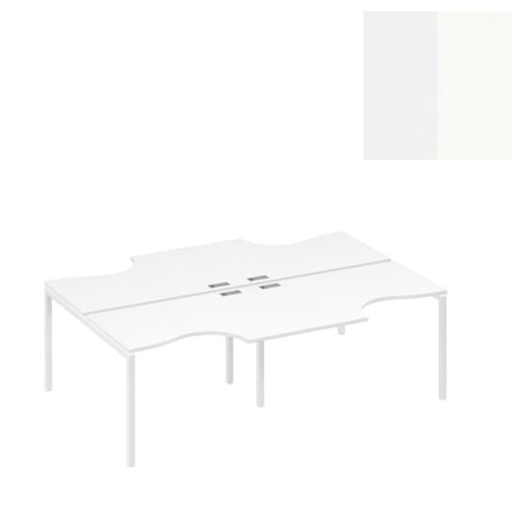 Рабочая станция Юнитекс А4 DUE (4х120) эргономичные столы Классика А4 Б2 183-2 БП (240x184x75) белый премиум/металлокаркас белый