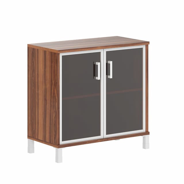 Шкаф низкий со стеклянными дверьми в AL-рамке Skyland B 410.4 орех даллас 900х450х920 BORN