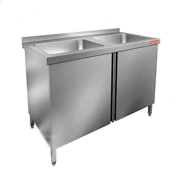 Стол производственный с распашными дверцами и моечными ваннами Hicold НСЗ2М-10/7Б