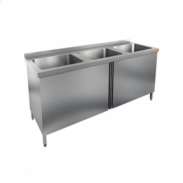 Стол нержавеющий с распашными дверцами и моечными ваннами Hicold НСЗ3М-17/6Б
