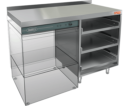 Стол для корзин с бокалами и крылом под посудомойку и бортом Hicold НБМКБКП-12/6БЛ