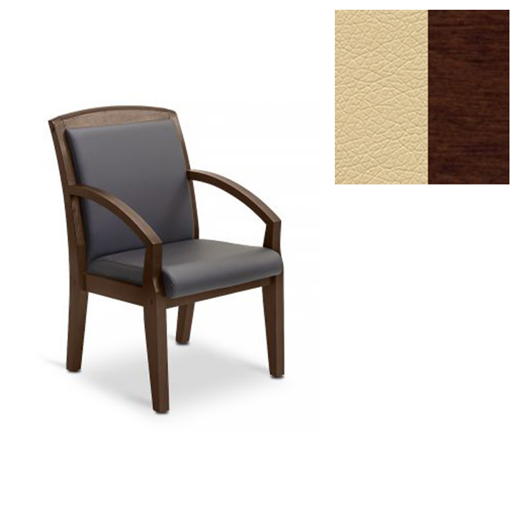 Кресло Юнитекс Граф для посетителя экокожа премиум бежевая CN1123/дерево-орех гамильтон